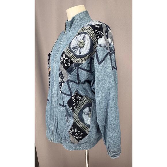 Vtg LIM'S Demin Jacket Womens Small Blue Patchwork Whimsygoth Art to Wear USA - Picture 2 of 8